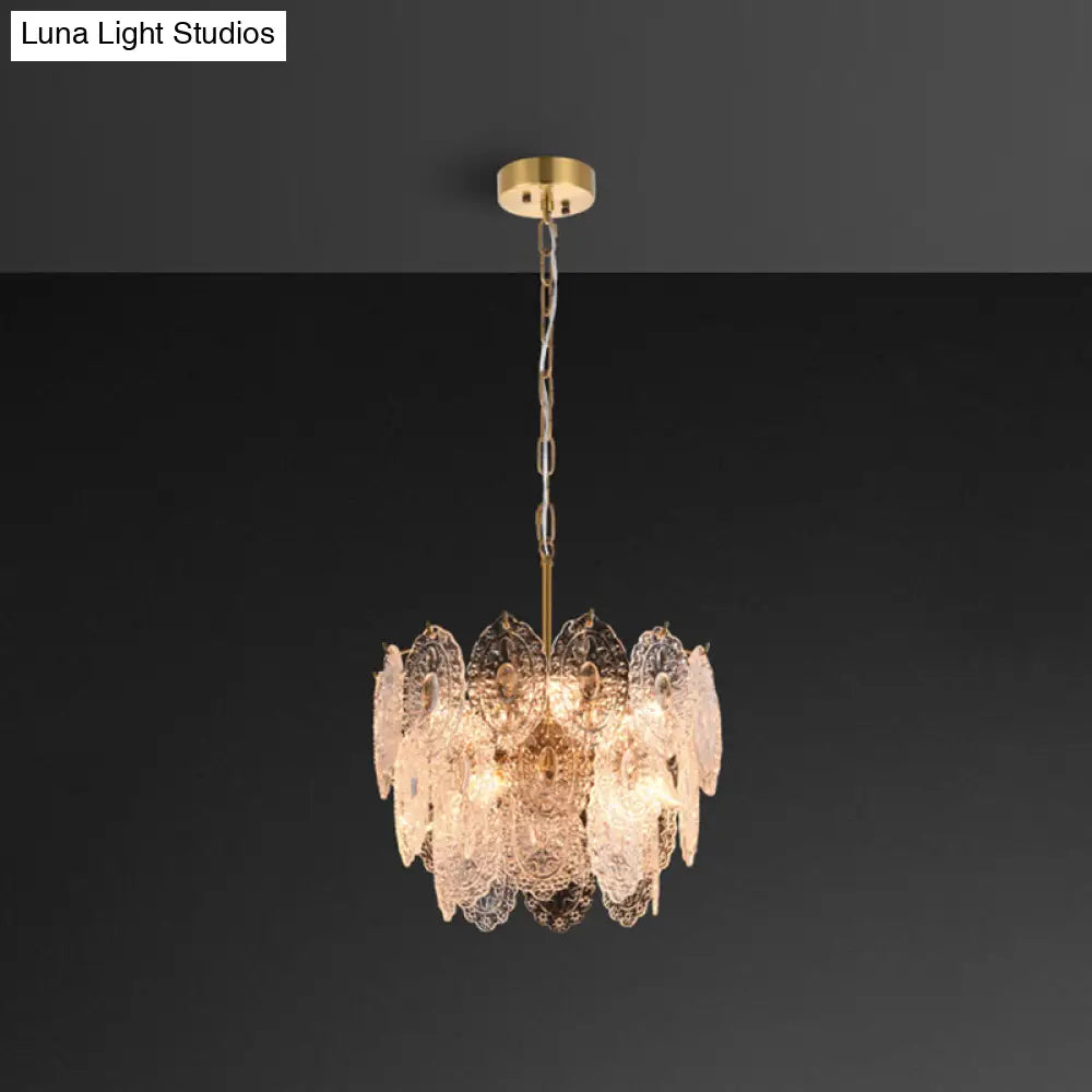 Postmodern Gold Crystal Chandelier For Living Room - Elegant Tiered Carved Ceiling Lighting Fixture