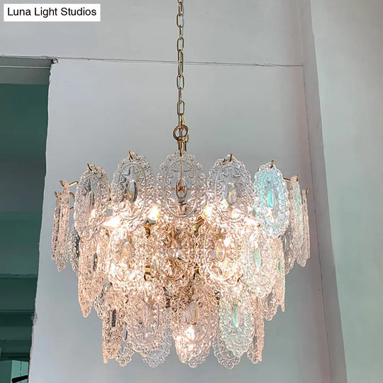 Postmodern Gold Crystal Ceiling Chandelier For Living Room - Elegant Tiered Carved Design