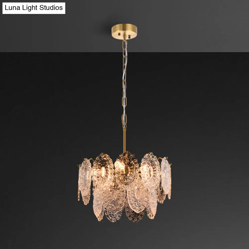 Postmodern Gold Crystal Chandelier For Living Room - Elegant Tiered Carved Ceiling Lighting Fixture