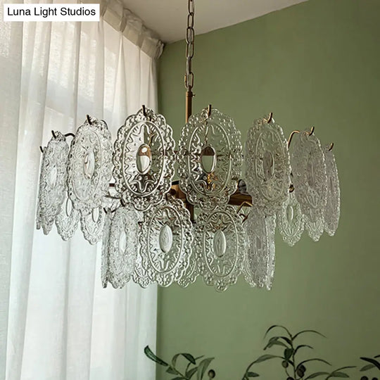 Postmodern Gold Crystal Ceiling Chandelier For Living Room - Elegant Tiered Carved Design