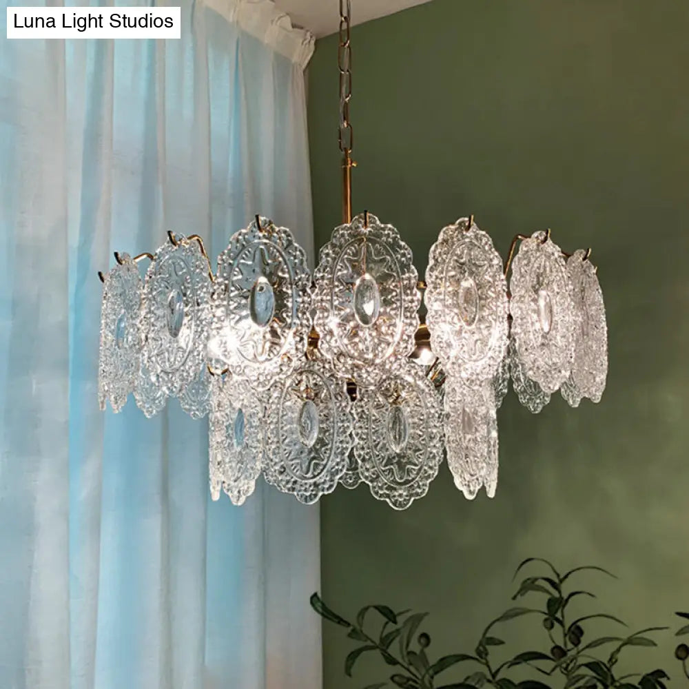 Postmodern Gold Crystal Chandelier For Living Room - Elegant Tiered Carved Ceiling Lighting Fixture