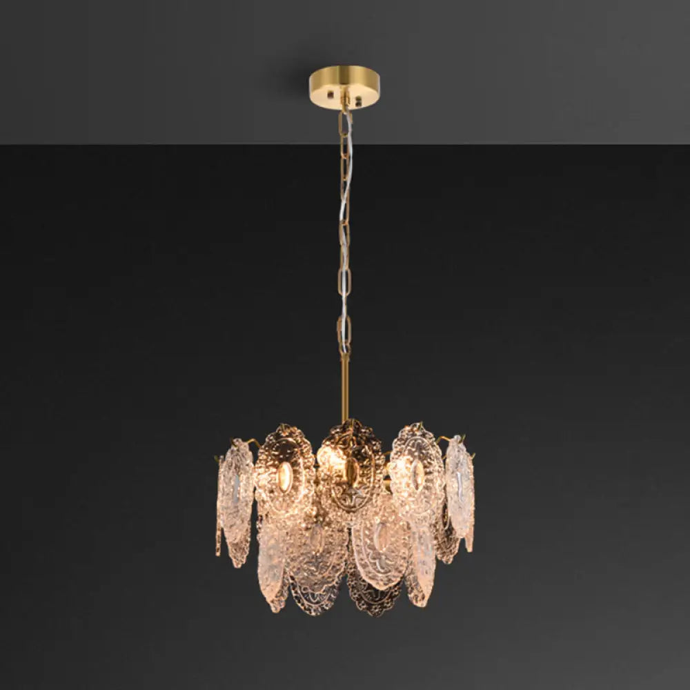 Postmodern Gold Crystal Ceiling Chandelier For Living Room - Elegant Tiered Carved Design 6 /