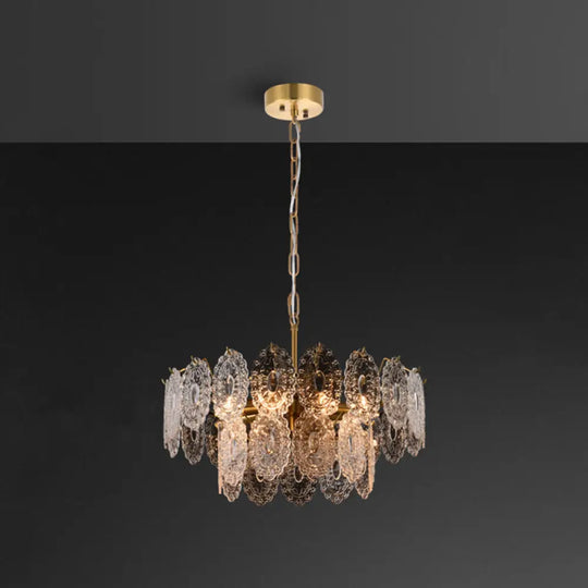 Postmodern Gold Crystal Ceiling Chandelier For Living Room - Elegant Tiered Carved Design 8 /