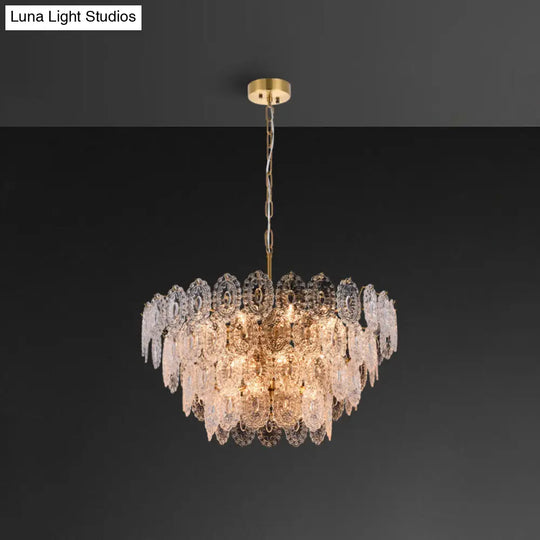 Postmodern Gold Crystal Chandelier For Living Room - Elegant Tiered Carved Ceiling Lighting Fixture