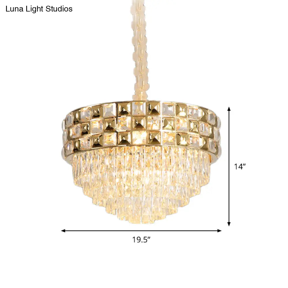 Postmodern Gold Crystal Chandelier With 14-Bulb Pendant Light - Elegant Bedroom Lamp