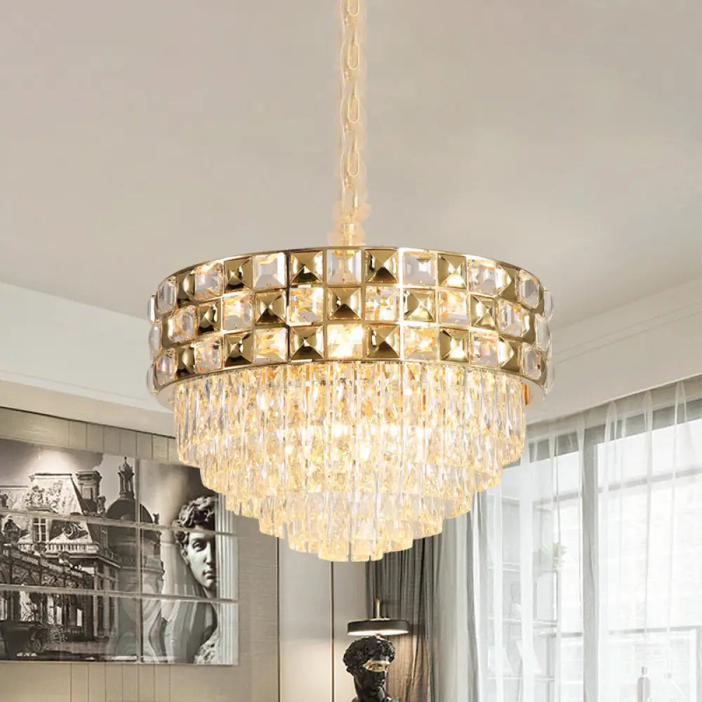 Postmodern Gold Crystal Chandelier With 14-Bulb Pendant Light - Elegant Bedroom Lamp