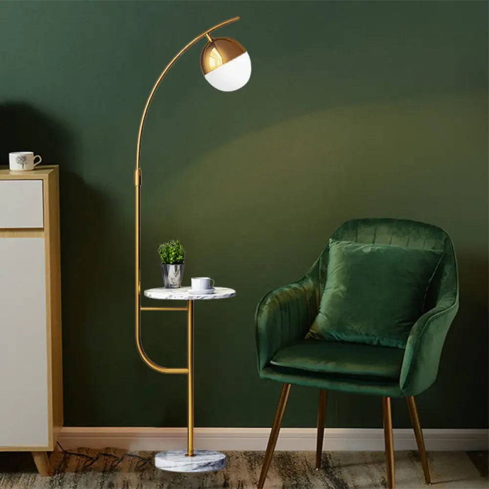 Postmodern Gold Finish Ball Floor Lamp - 1-Light Metallic Standing Light