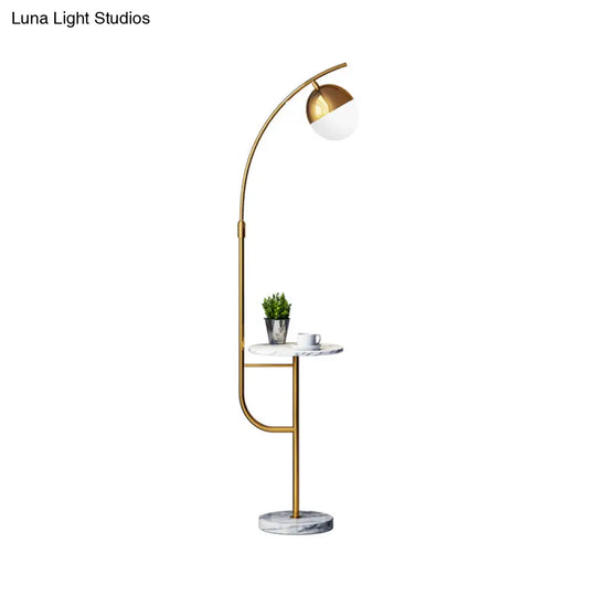 Postmodern Gold Finish Ball Floor Lamp - 1-Light Metallic Standing Light