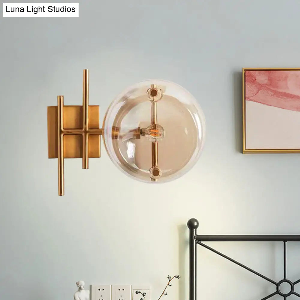 Postmodern Gold Finish Double Ball Glass Wall Sconce For Corners