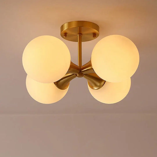 Postmodern Gold Finish Flush Mount Ceiling Light With White Glass Ball 4 /
