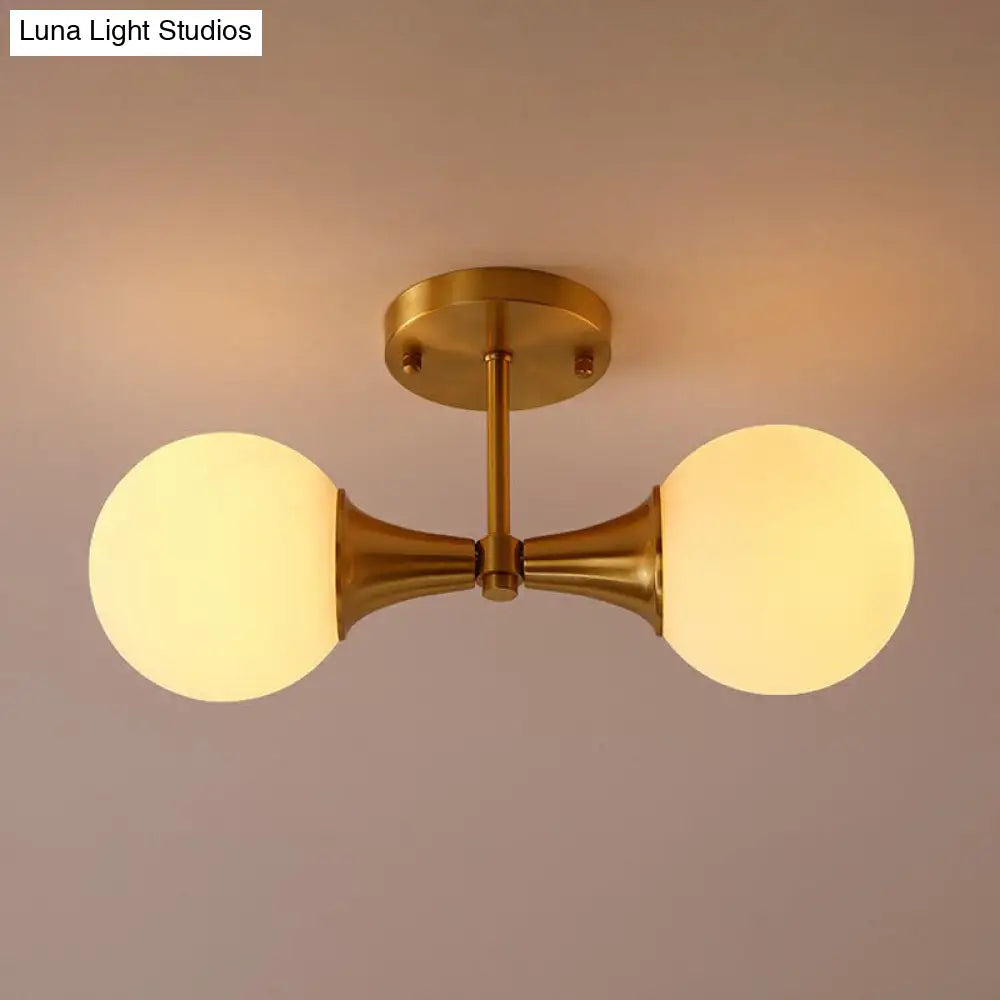 Postmodern Gold Finish Flush Mount Ceiling Light With White Glass Ball 2 /