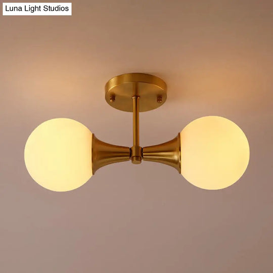 Postmodern Gold Finish Flush Mount Ceiling Light With White Glass Ball 2 /