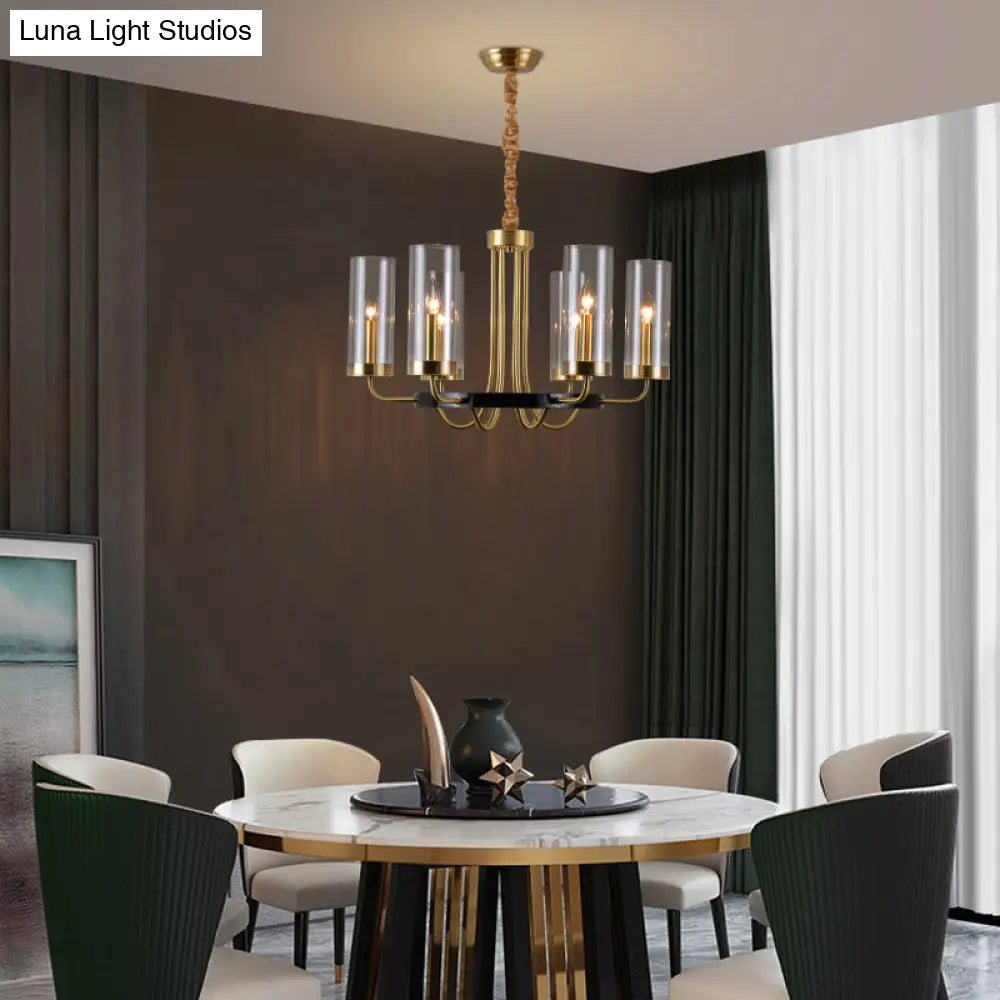 Postmodern Gold Finish Glass Flute Chandelier Ceiling Light For Dining Room