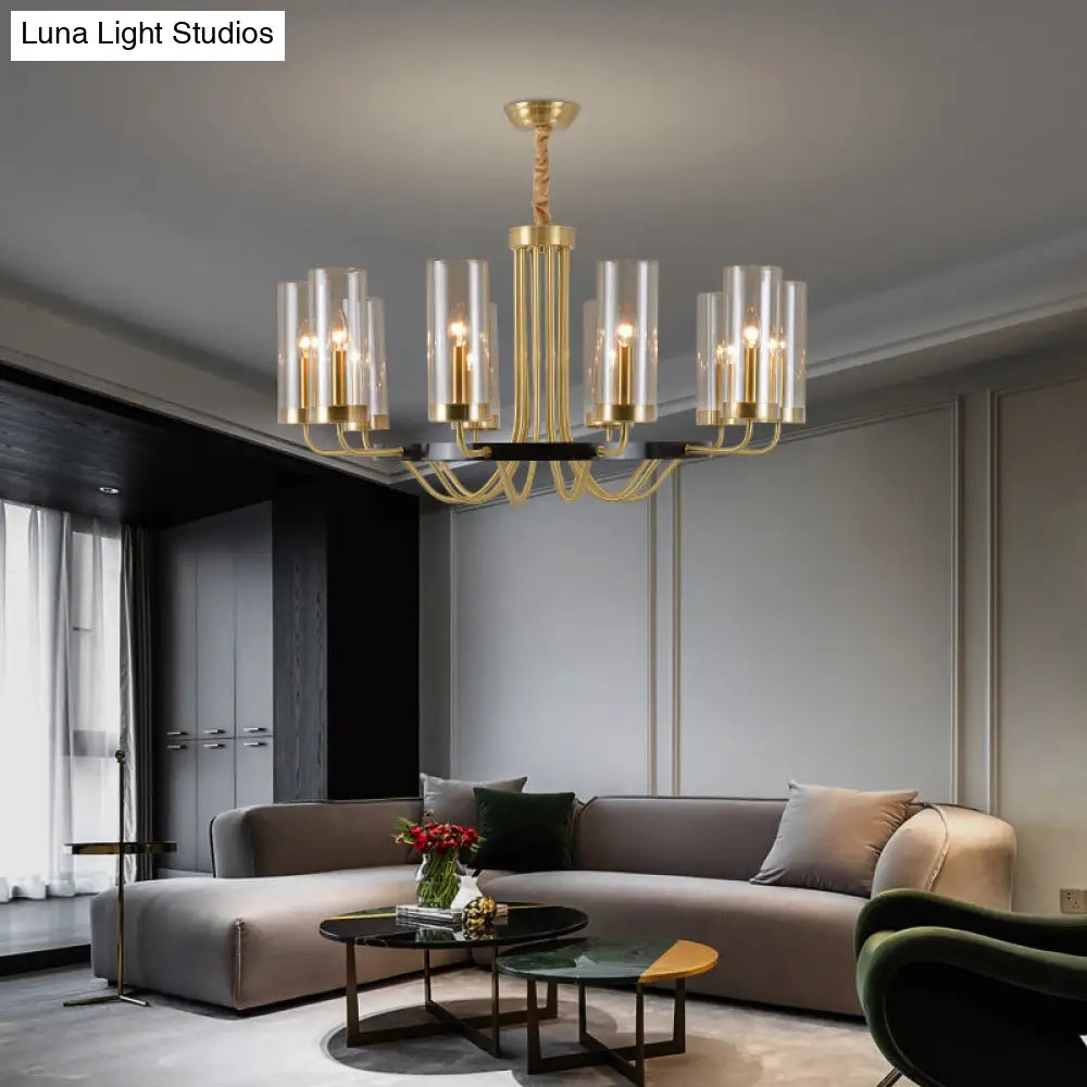 Postmodern Gold Finish Glass Flute Chandelier Ceiling Light For Dining Room