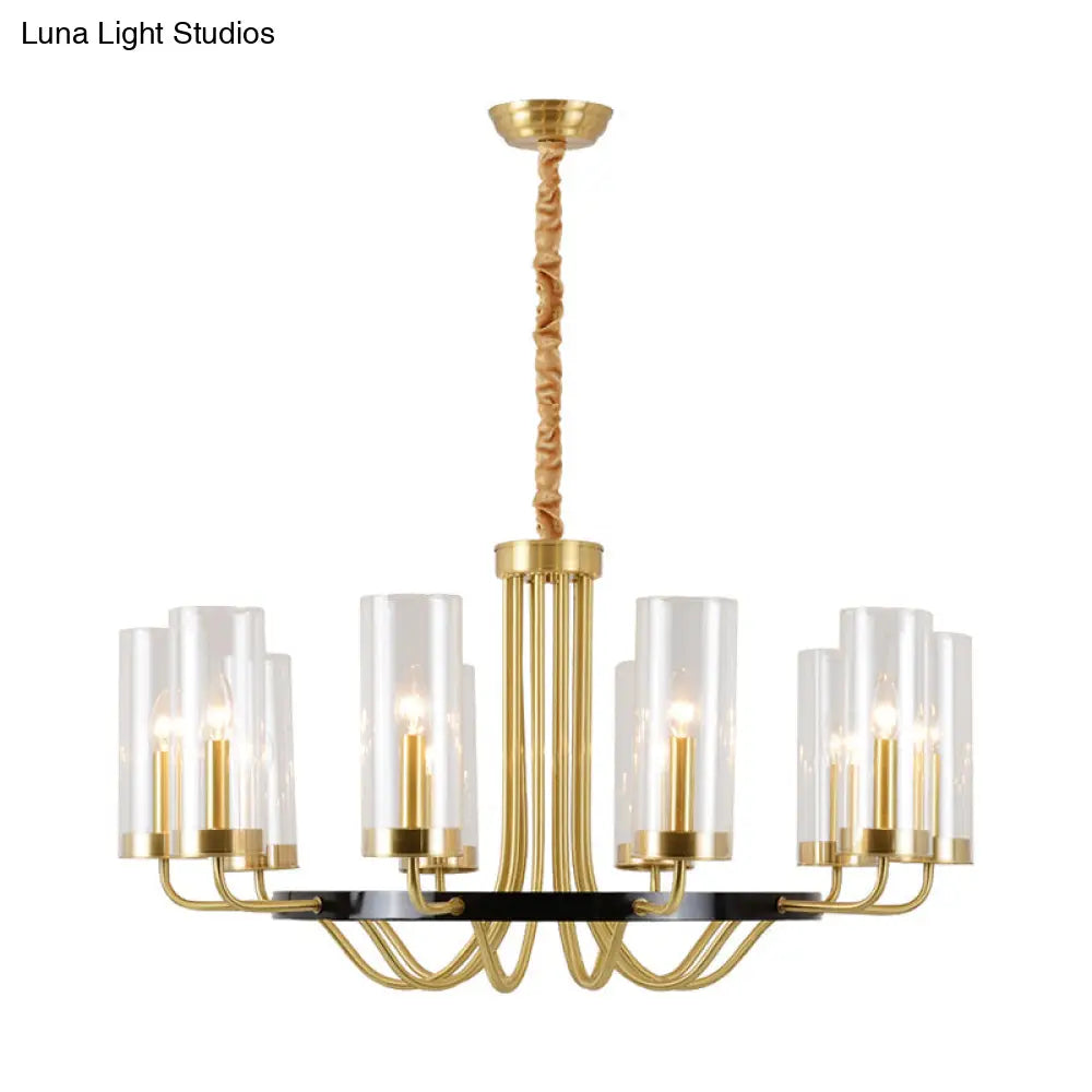 Postmodern Gold Finish Glass Flute Chandelier Ceiling Light For Dining Room