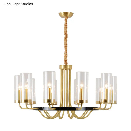 Postmodern Gold Finish Glass Flute Chandelier Ceiling Light For Dining Room