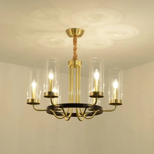 Postmodern Gold Finish Glass Flute Chandelier Ceiling Light For Dining Room 6 /