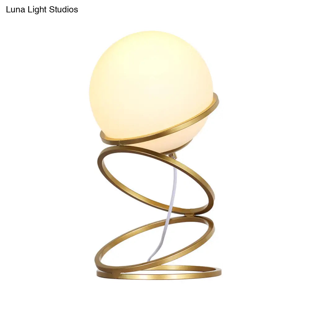 Postmodern Gold Finish Night Lamp With Frosted Glass Shade - Metal 4-Ring Table Light