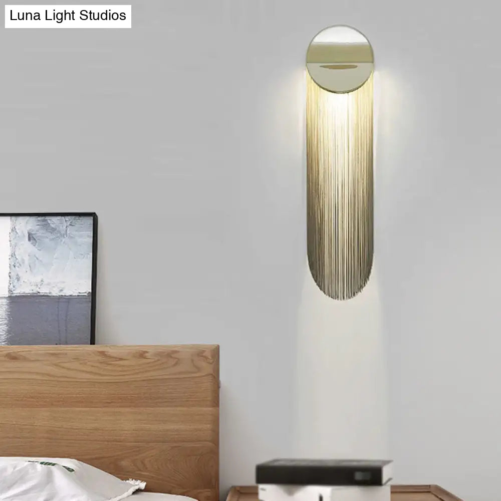 Postmodern Gold Fringed Wall Light Fixture: Single-Bulb Bedside Mounted Lamp