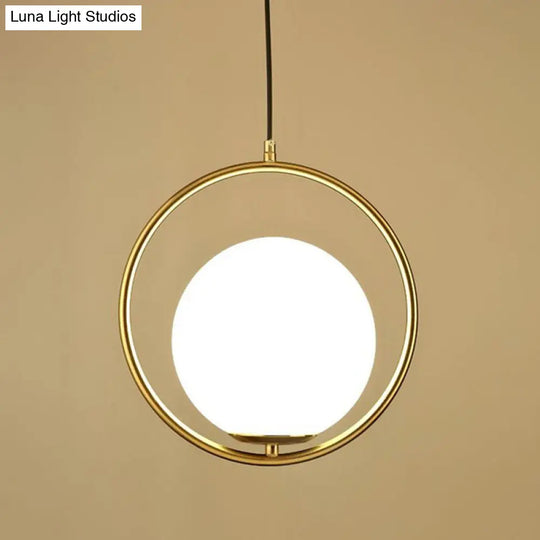 Postmodern Gold Globe Bedside Pendulum Ceiling Pendant With Cream Glass