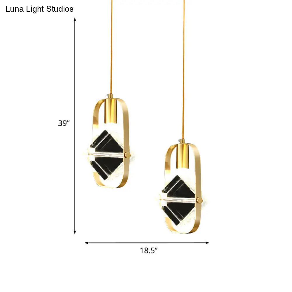 Postmodern 2-Head Cubic Multi Light Pendant: Gold Hanging Lamp For Restaurants