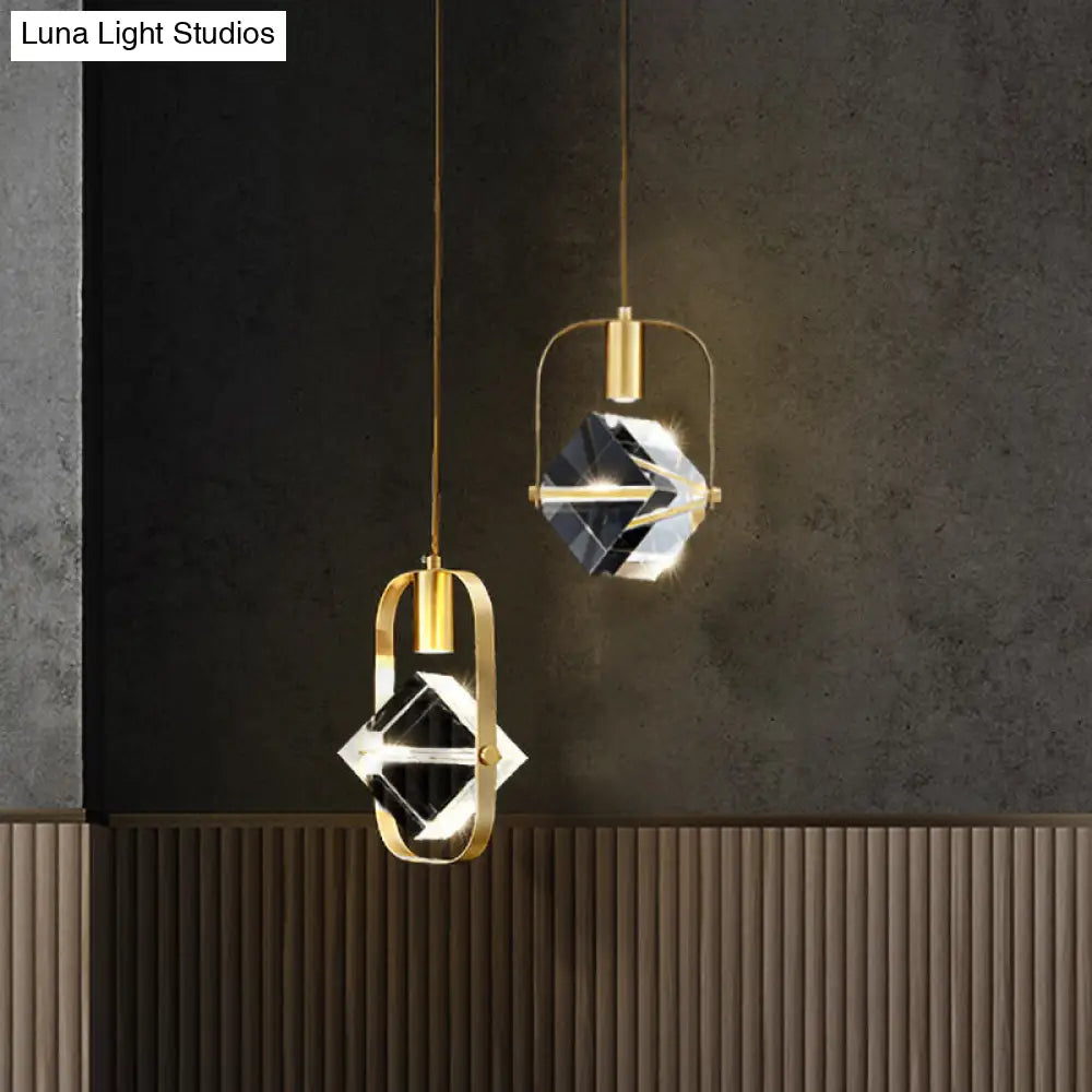 Postmodern 2-Head Cubic Multi Light Pendant: Gold Hanging Lamp For Restaurants