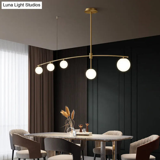 Postmodern Gold Island Pendant Light With Frosted White Glass Orb Shape