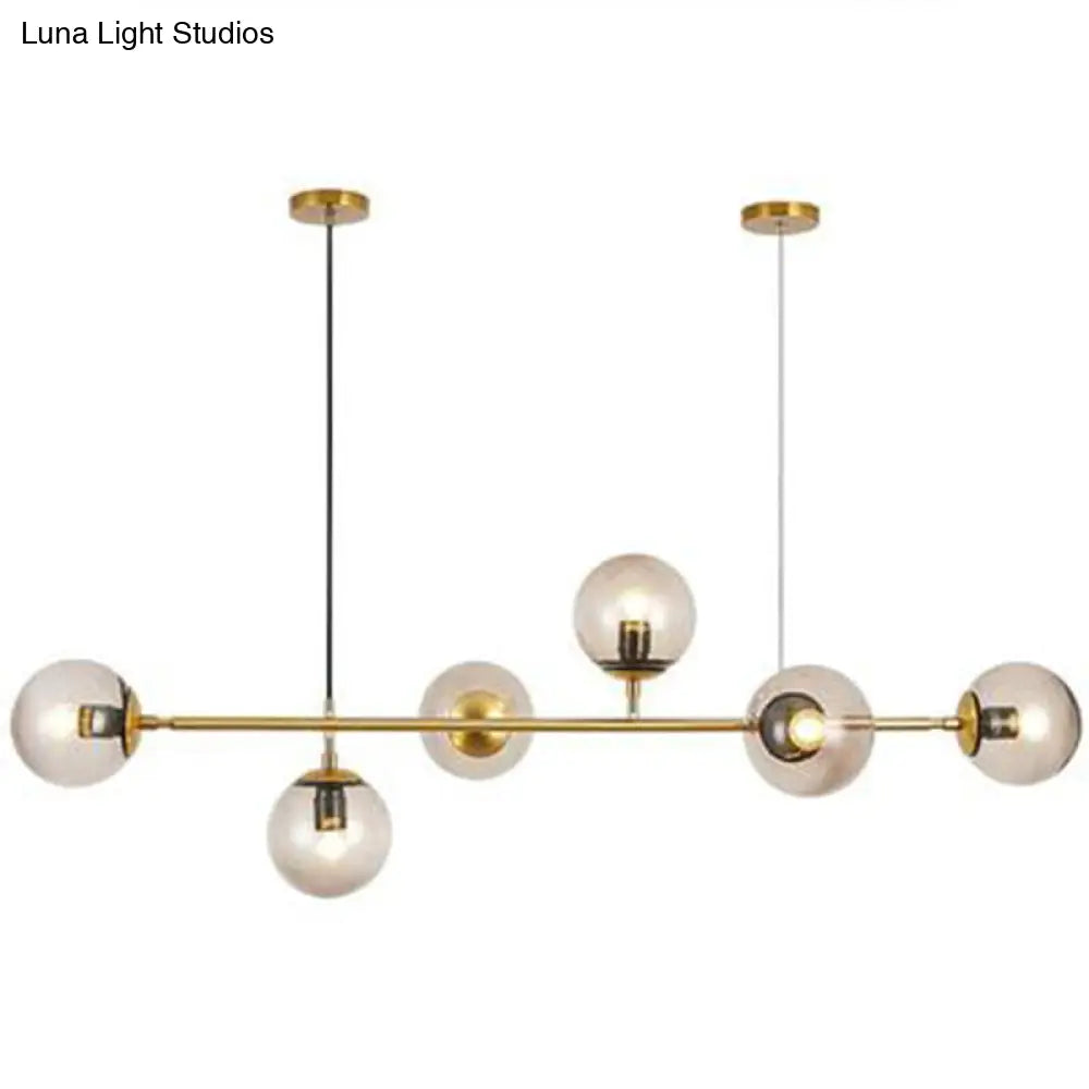 Postmodern Gold Finish Dining Room Island Lighting Pendant With Ball Glass Shade - 6 Bulbs