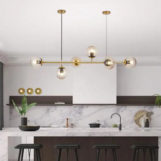 Postmodern Gold Island Pendant With Glass Shades- Set Of 6 Clear