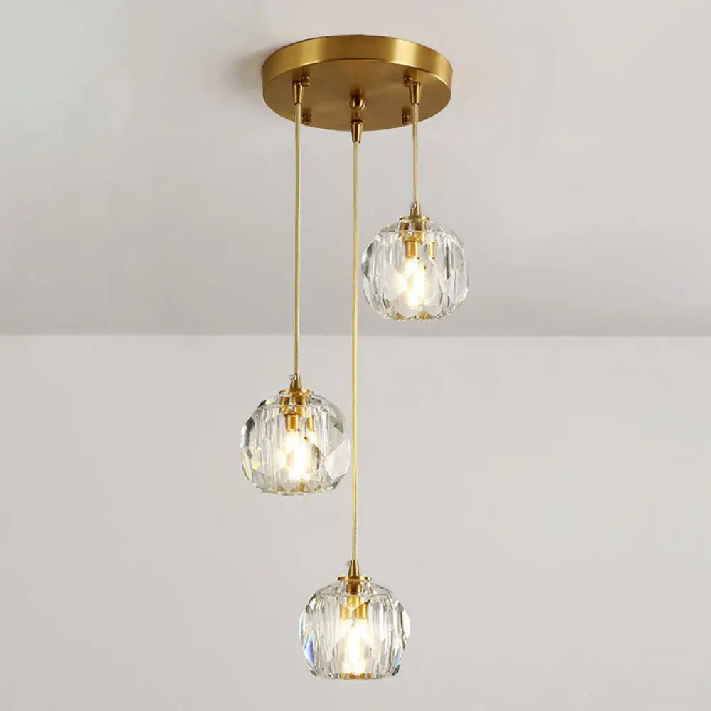 Postmodern Gold K9 Crystal Cluster Pendant Light - Elegant Hanging Lamp For Stairway 3 /