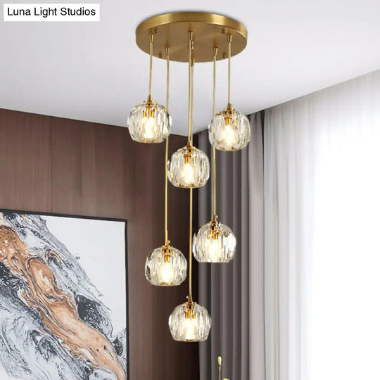 Postmodern Gold K9 Crystal Cluster Pendant Light - Elegant Hanging Lamp For Stairway