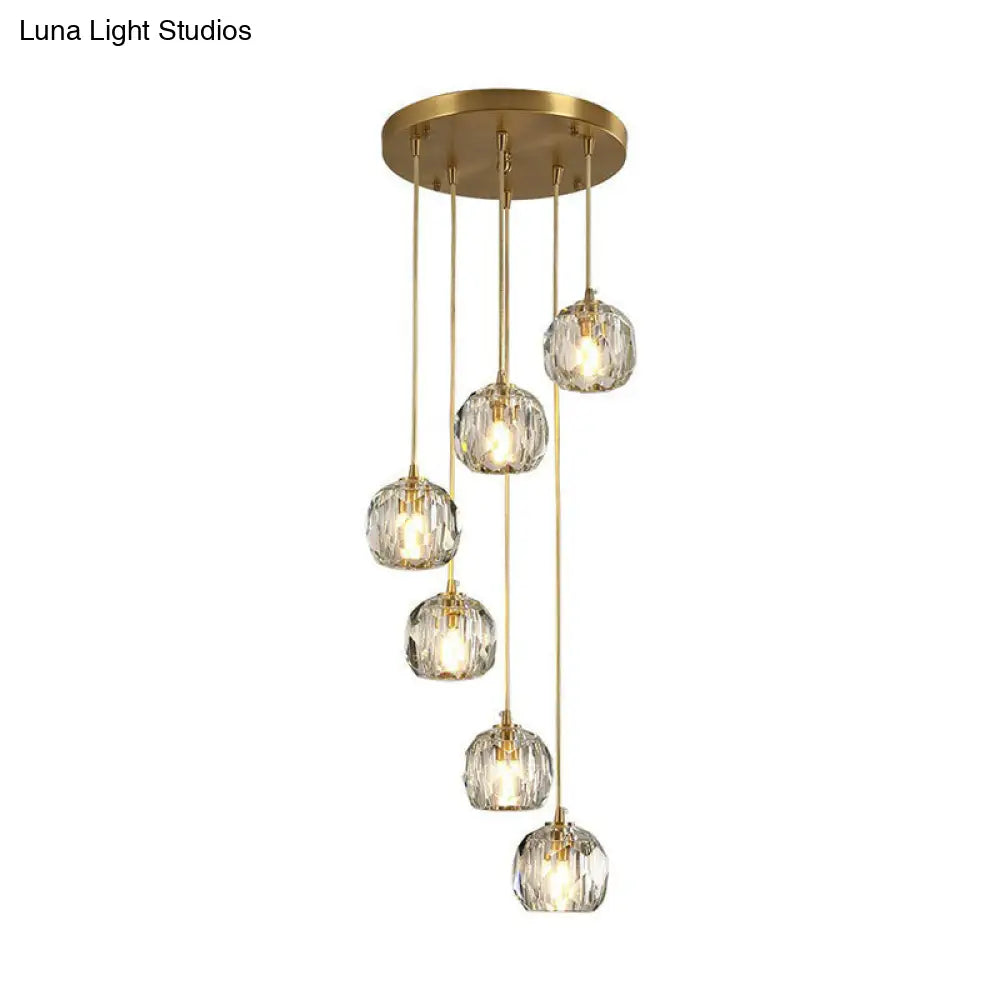 Gold K9 Crystal Pendant Lamp For Stairway Decor