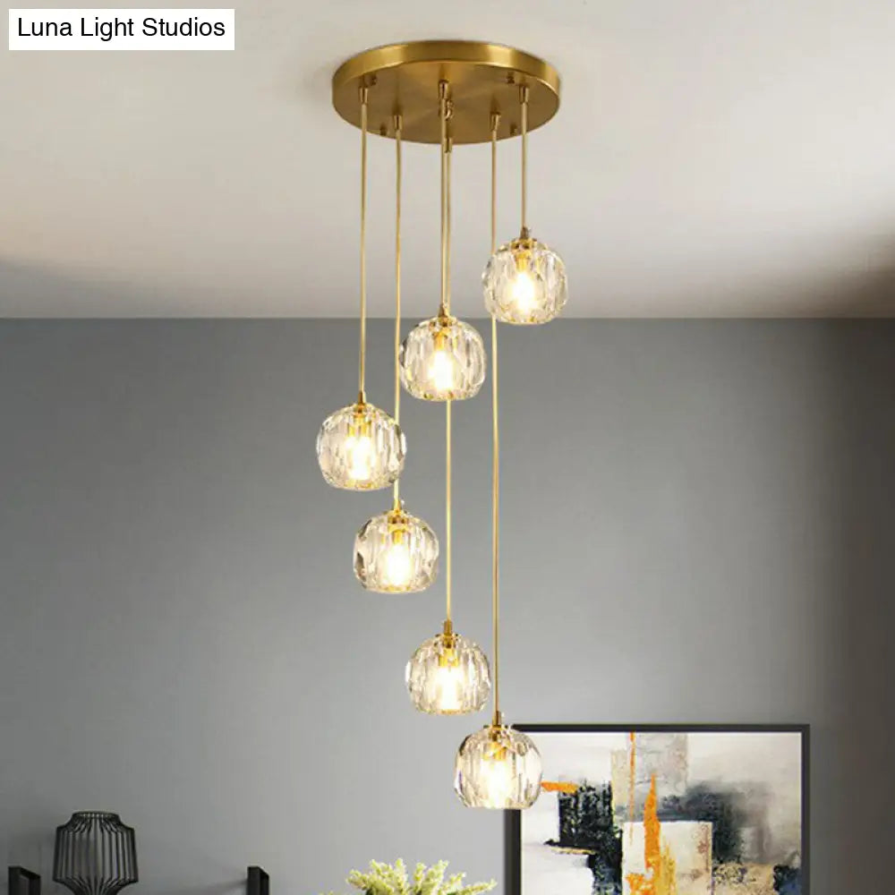 Gold K9 Crystal Pendant Lamp For Stairway Decor