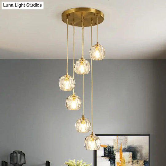 Gold K9 Crystal Pendant Lamp For Stairway Decor