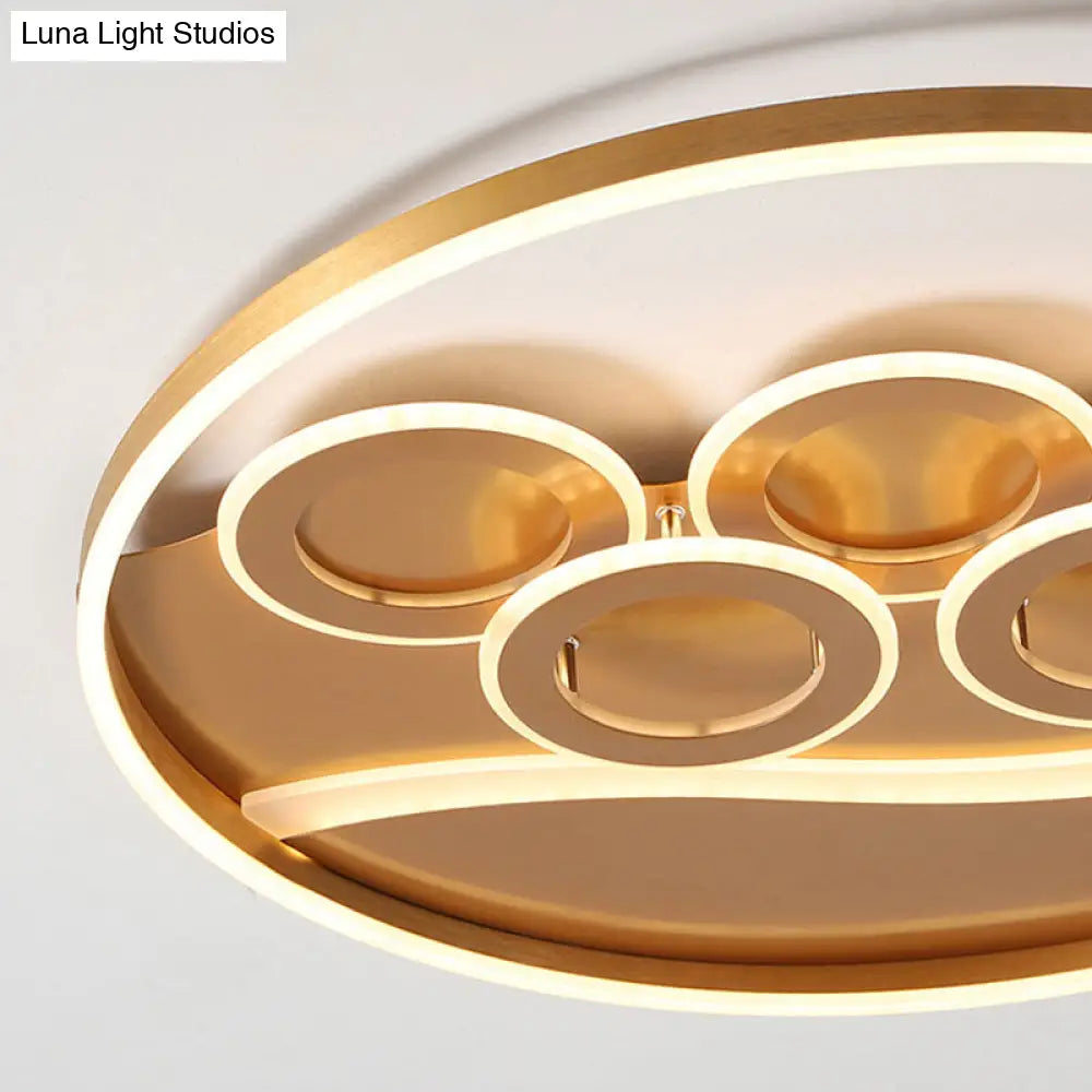 Postmodern Gold Led Flush Mount Ceiling Light With Stepless Dimming - Warm/White & Remote Control