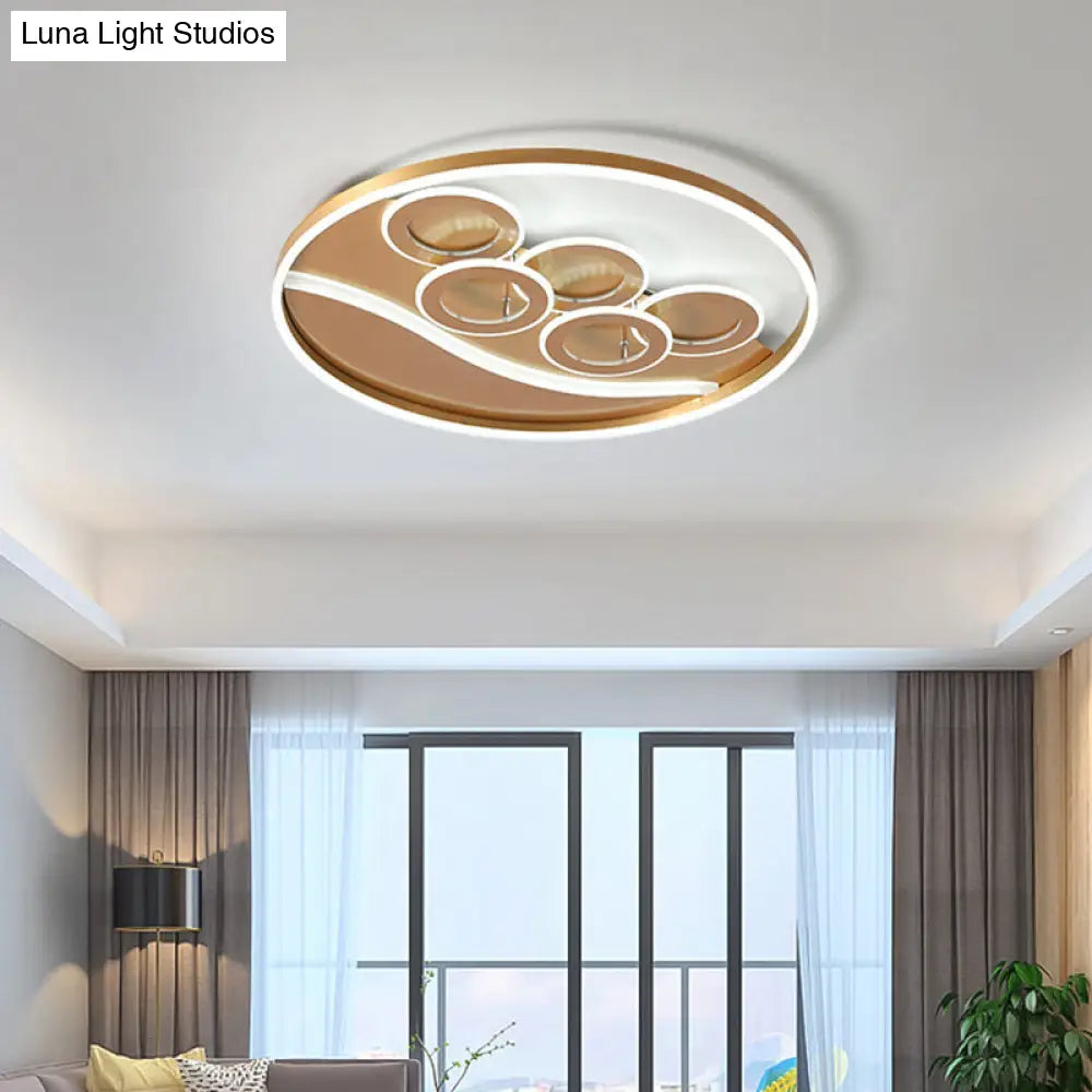 Postmodern Gold Led Flush Mount Ceiling Light With Stepless Dimming - Warm/White & Remote Control /