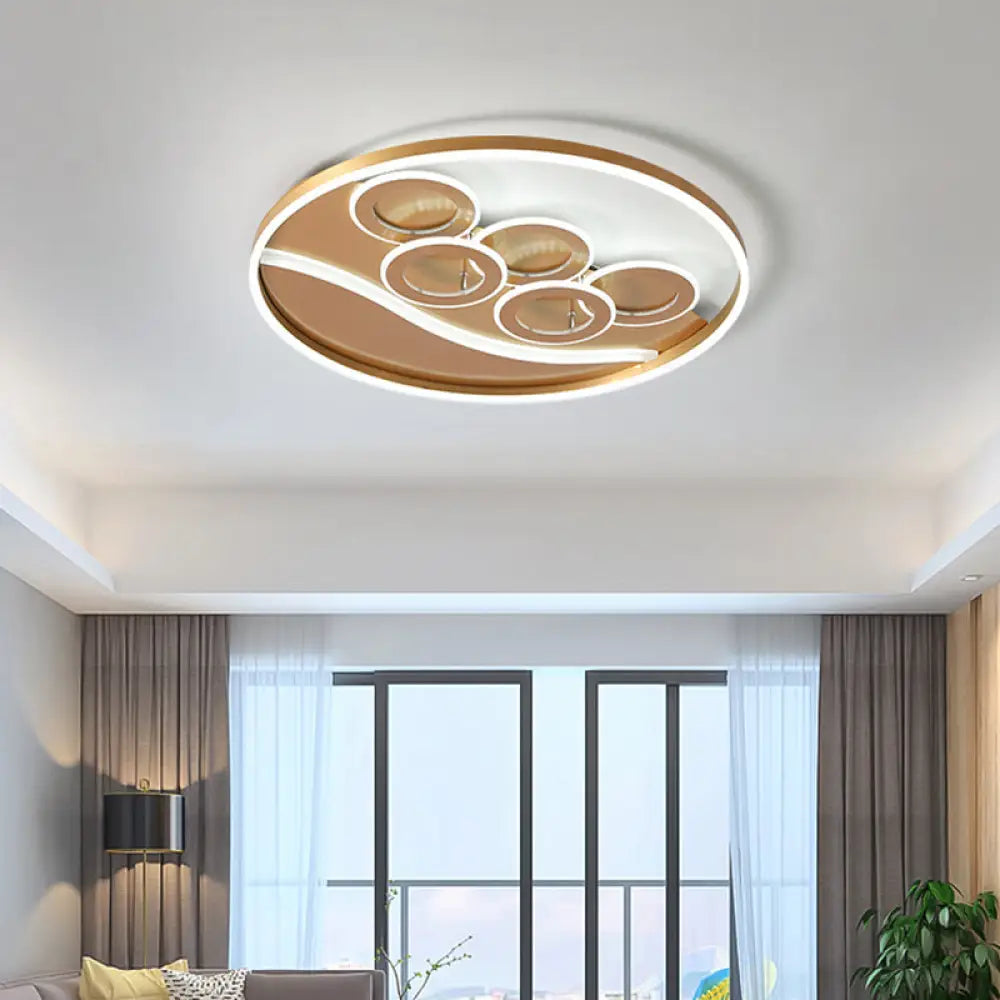 Postmodern Gold Led Flush Mount Ceiling Light With Stepless Dimming - Warm/White & Remote Control /