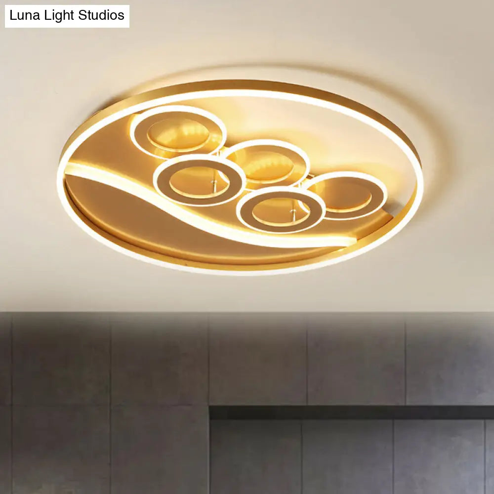 Postmodern Gold Led Flush Mount Ceiling Light With Stepless Dimming - Warm/White & Remote Control