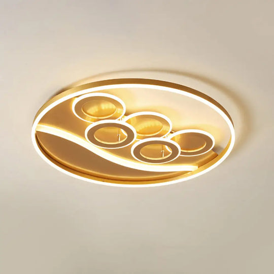 Postmodern Gold Led Flush Mount Ceiling Light With Stepless Dimming - Warm/White & Remote Control /