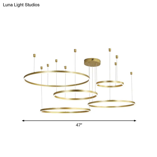 Postmodern Gold Led Hoop Chandelier - 3/4/5 Tiers Ideal For Living Room