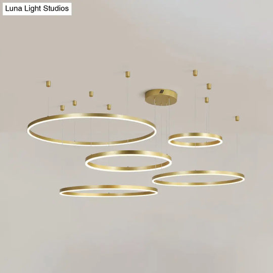 Postmodern Gold Led Hoop Chandelier - 3/4/5 Tiers Ideal For Living Room