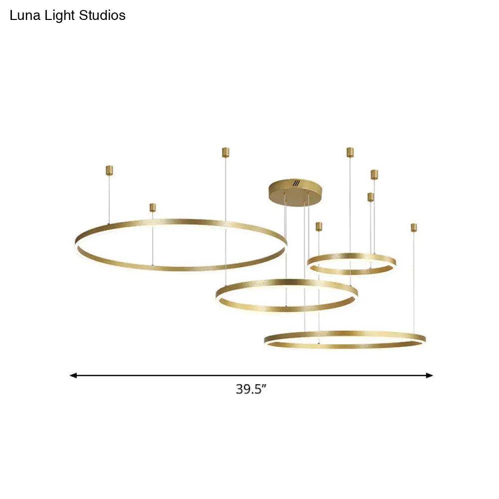 Postmodern Style Gold Led Chandelier - 3/4/5 Tiered Hoop Metal Ceiling Light For Living Room