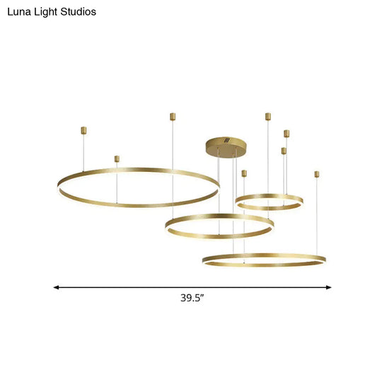 Postmodern Style Gold Led Chandelier - 3/4/5 Tiered Hoop Metal Ceiling Light For Living Room