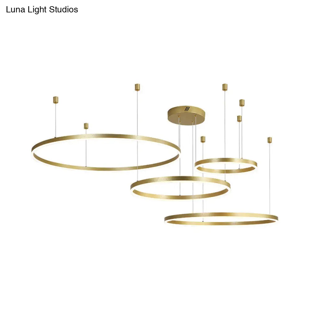 Postmodern Gold Led Hoop Chandelier - 3/4/5 Tiers Ideal For Living Room