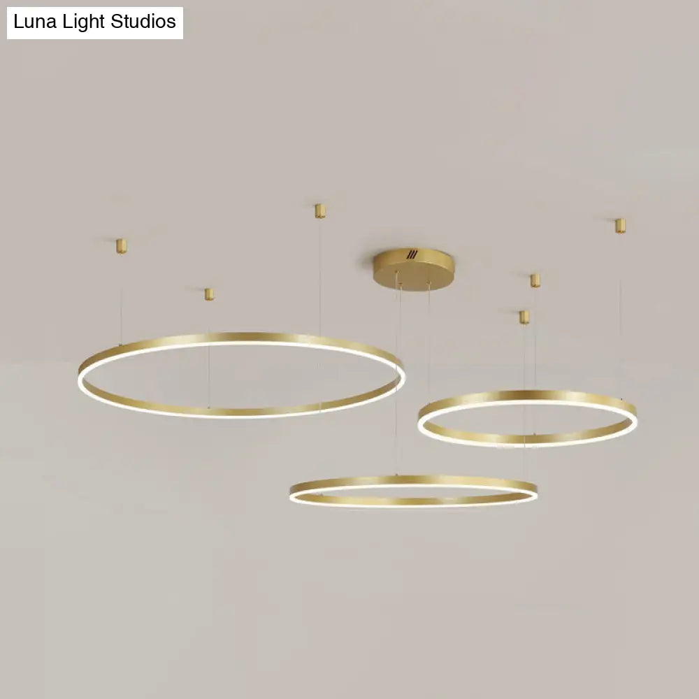 Postmodern Style Gold Led Chandelier - 3/4/5 Tiered Hoop Metal Ceiling Light For Living Room