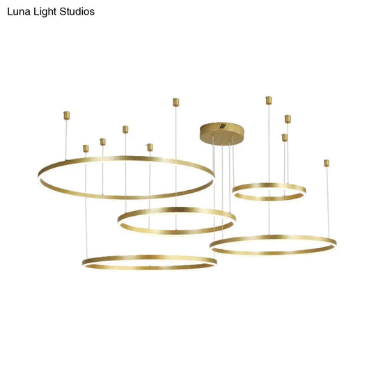 Postmodern Gold Led Hoop Chandelier - 3/4/5 Tiers Ideal For Living Room