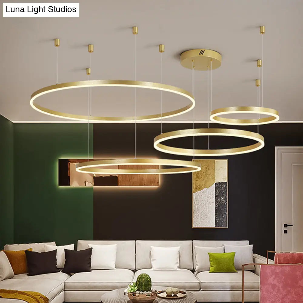 Postmodern Gold Led Hoop Chandelier - 3/4/5 Tiers Ideal For Living Room