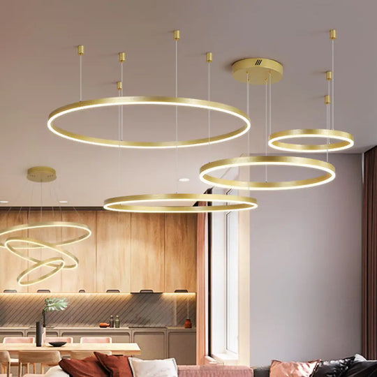 Postmodern Gold Led Hoop Chandelier - 3/4/5 Tiers Ideal For Living Room / 4