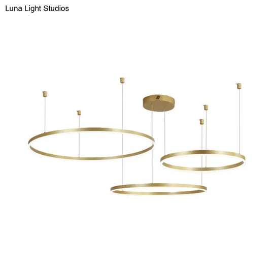 Postmodern Style Gold Led Chandelier - 3/4/5 Tiered Hoop Metal Ceiling Light For Living Room / 3