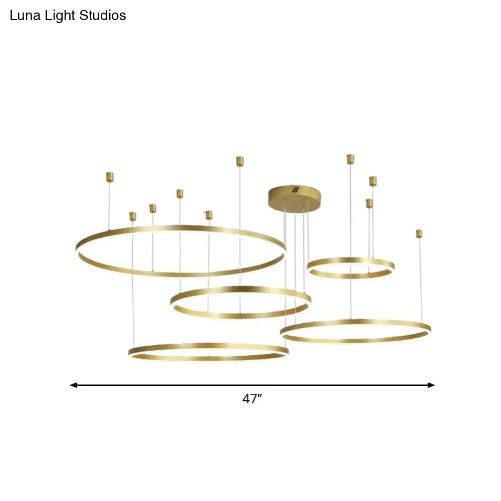 Postmodern Style Gold Led Chandelier - 3/4/5 Tiered Hoop Metal Ceiling Light For Living Room